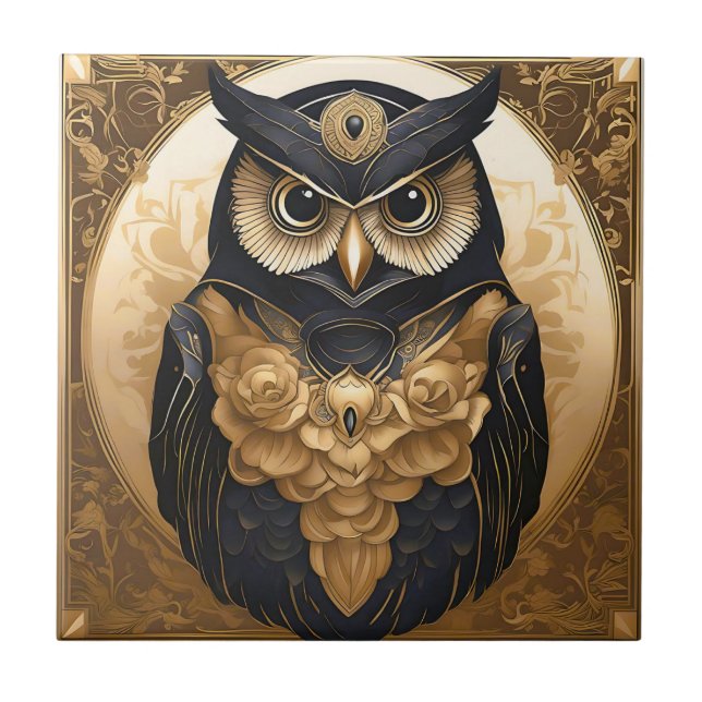 Intricate Owl Vintage Ceramic Tile (Front)