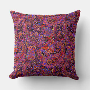 Intricate Paisley design in Rich Red and Purple Cushion