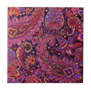 Intricate Paisley design in Rich Reds and Purple Ceramic Tile