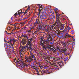 Intricate Paisley design in Rich Reds and Purple Classic Round Sticker