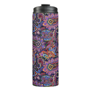 Intricate paisley Motif in blue-purple hues Thermal Tumbler