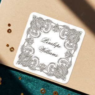 Intricate Paisley Personalized Name Labels Custom