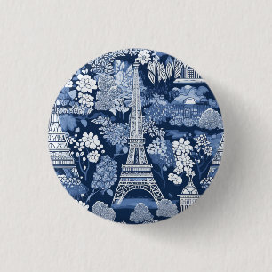 Intricate Parisian Eiffel Tower Blue Toile badge