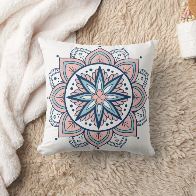 Intricate Pastel Floral Mandala  Cushion (Blanket)