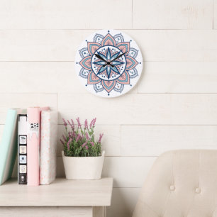 Intricate Pastel Floral Mandala  Large Clock