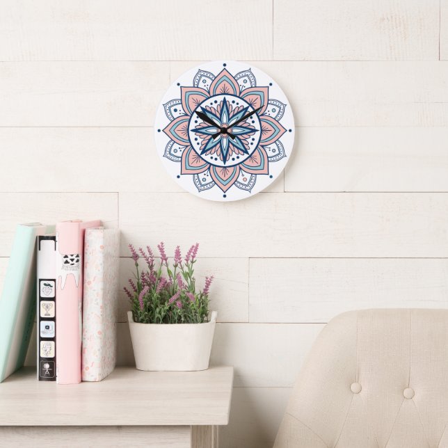 Intricate Pastel Floral Mandala  Large Clock (Reading Room)