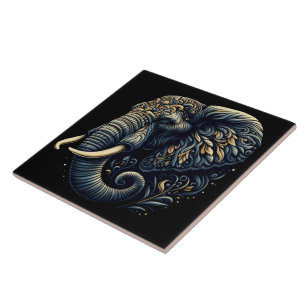 Intricate patterned elephant art ceramic tile