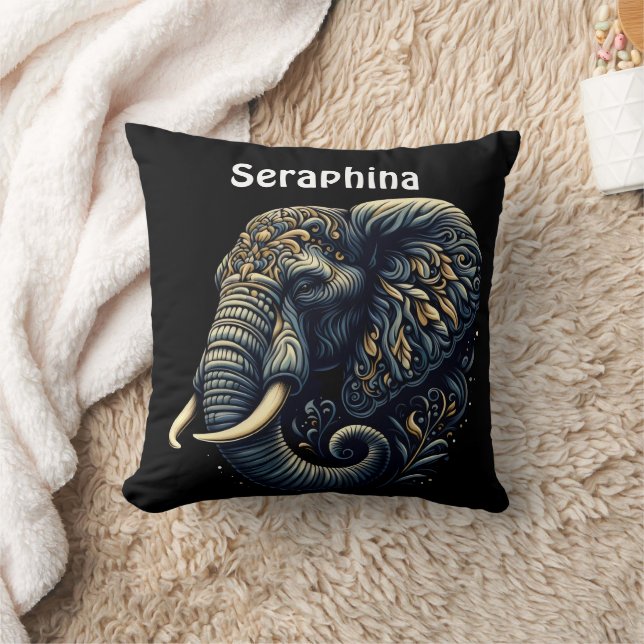 Intricate patterned elephant art cushion (Blanket)