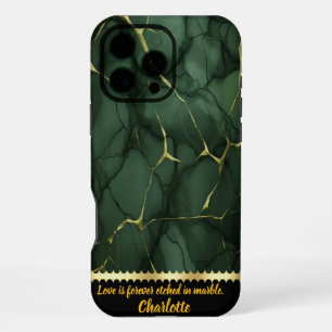 Intricate patterns of green and gold marble decor iPhone 16 pro max case