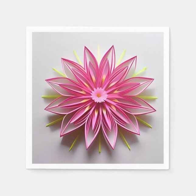 Intricate Pink Floral Origami Design Napkin (Front)