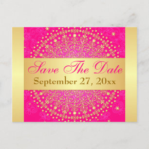 Intricate PInk, Gold Scrolls Save the Date Card