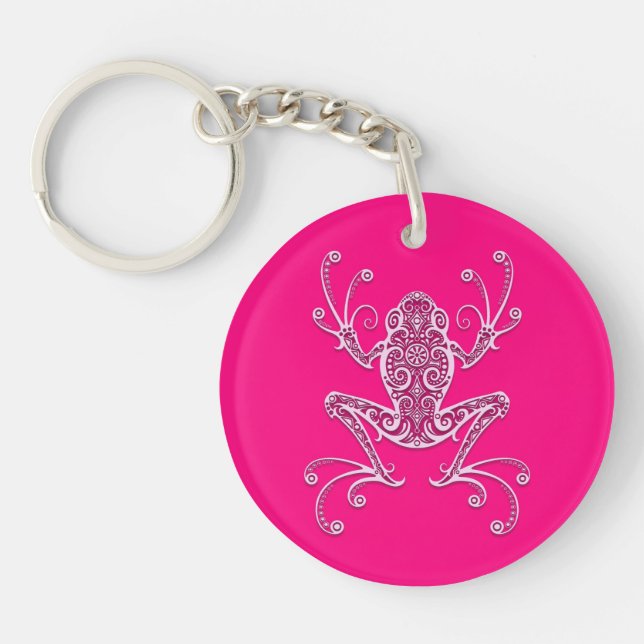 Intricate Pink Tree Frog Key Ring (Front)