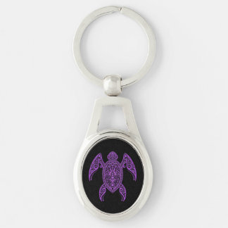 Intricate Purple and Black Sea Turtle Key Ring