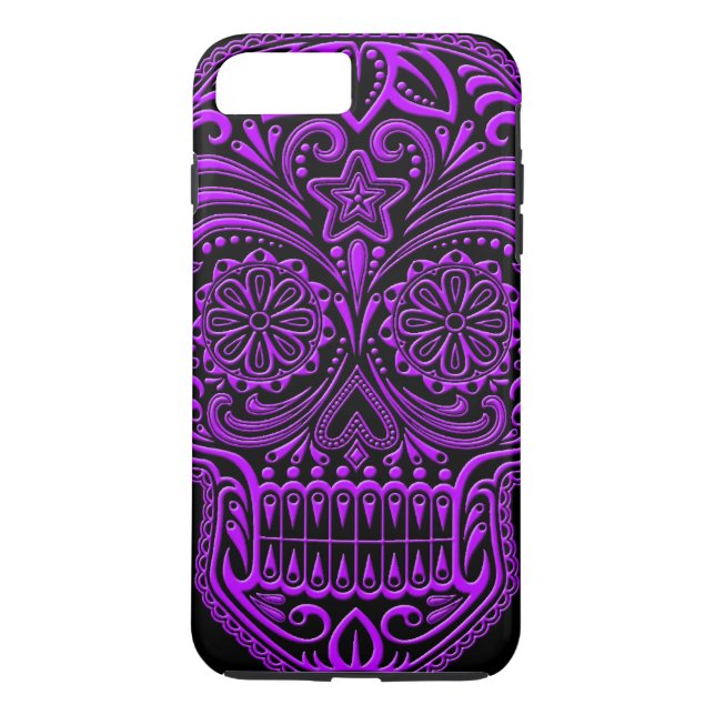 Intricate Purple and Black Sugar Skull Case-Mate iPhone Case (Back)