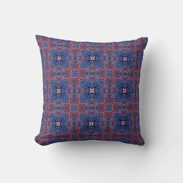 Intricate Purple and Blue Tile Mandala Pattern Cushion (Front)