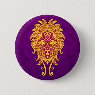 Intricate Purple and Yellow Tribal Leo 6 Cm Round Badge