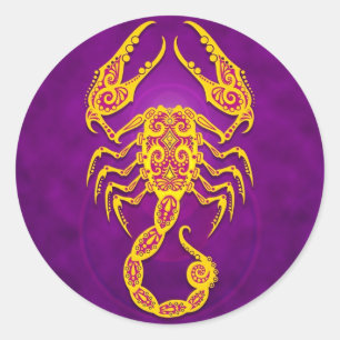 Intricate Purple and Yellow Tribal Scorpio Classic Round Sticker