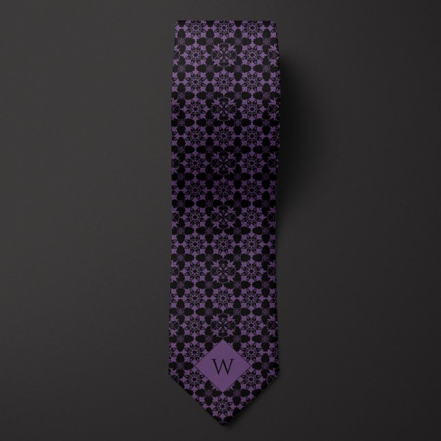 Intricate Purple & Black Arabesque Monogram Tie (Creator Uploaded)