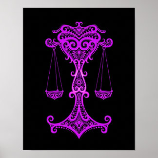 Intricate Purple Libra Zodiac on Black Poster