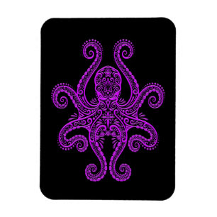Intricate Purple Octopus on Black Magnet