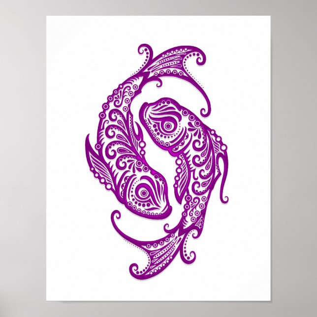 Intricate Purple Pisces Zodiac on White Poster (Front)