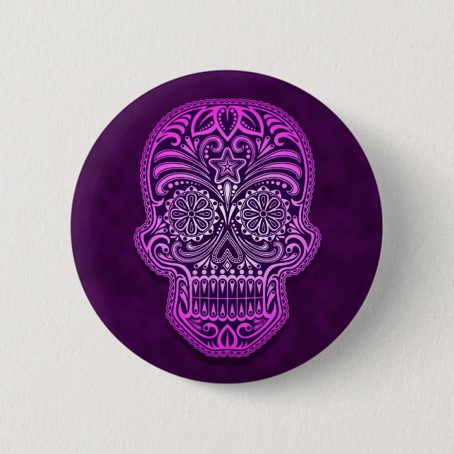 Intricate Purple Sugar Skull 6 Cm Round Badge (Front)