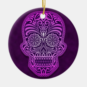 Intricate Purple Sugar Skull Ceramic Tree Decoration