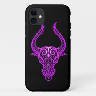 Intricate Purple Taurus Zodiac on Black iPhone 11 Case