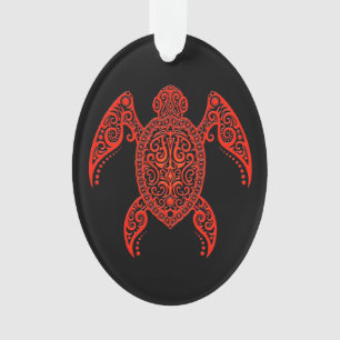 Intricate Red and Black Sea Turtle Ornament