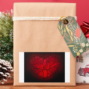 Intricate Red Mandala Heart Romantic Boho Pattern Rectangular Sticker