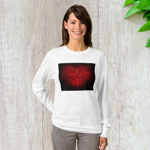 Intricate Red Mandala Heart Romantic Boho Pattern T-Shirt