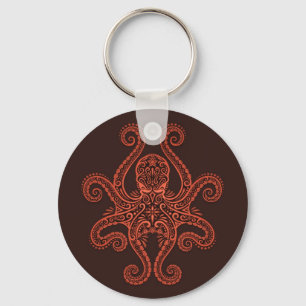 Intricate Red Octopus Key Ring