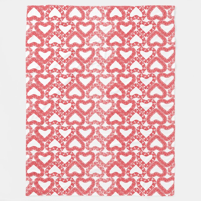 Intricate Red Ornamental Heart Tile Fleece Blanket (Front)