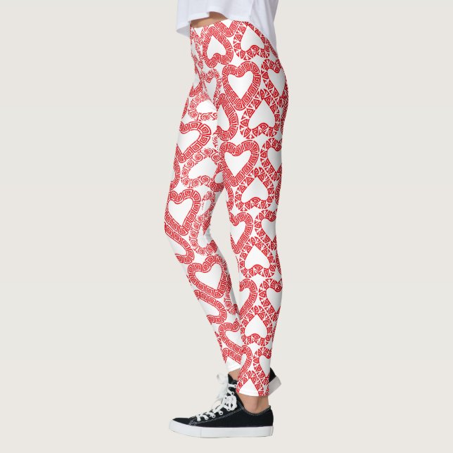 Intricate Red Ornamental Heart Tile Leggings (Left)