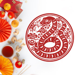 Intricate Red Papercut Snake Chinese New Year Classic Round Sticker