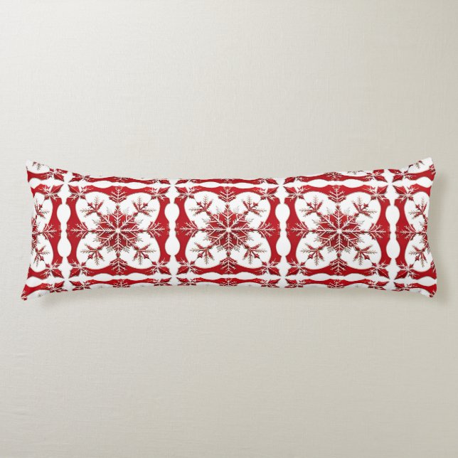 Intricate Red Snowflake Design  Body Cushion (Front)