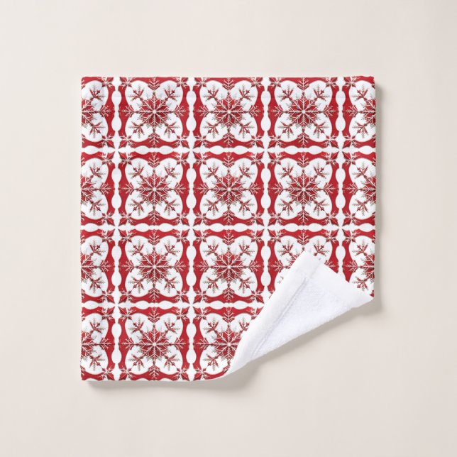 Intricate Red Snowflake Design  Wash Cloth (Wash Cloth)