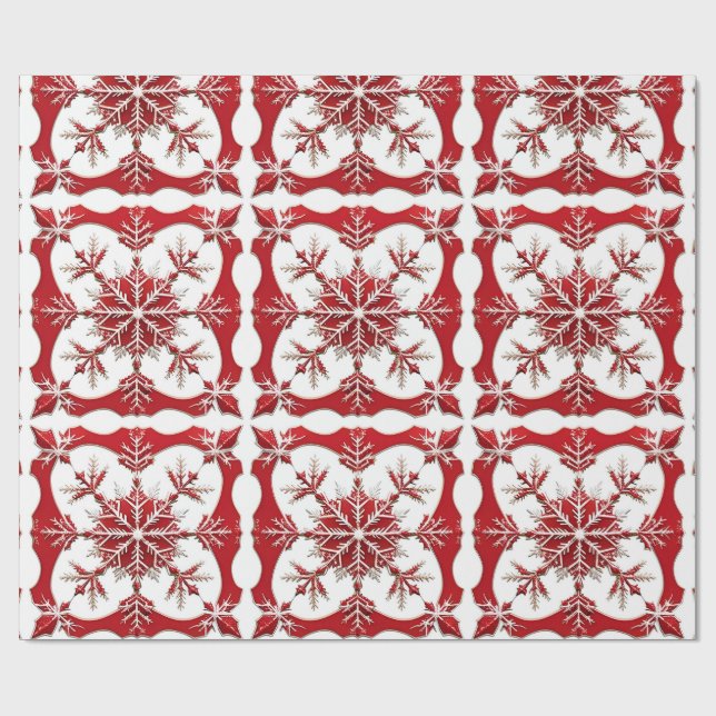 Intricate Red Snowflake Design  Wrapping Paper (Flat)