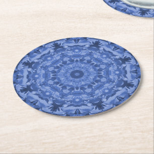 Intricate Royal Blue Kaleidoscope Round Paper Coaster
