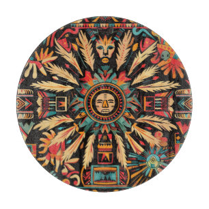 Intricate Sapphire "Aztec Dream" Glass Chopping Bo Cutting Board