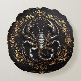Intricate Scorpion Design with Ornate Accents Round Cushion