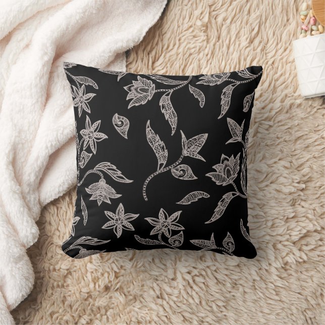Intricate Silver Lace Floral Pattern Cushion (Blanket)