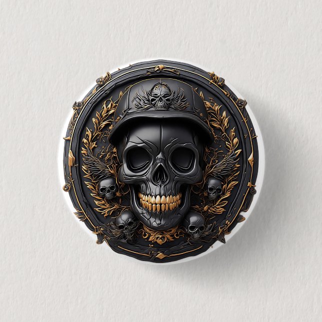 Intricate Skull Design 3 Cm Round Badge (Front)