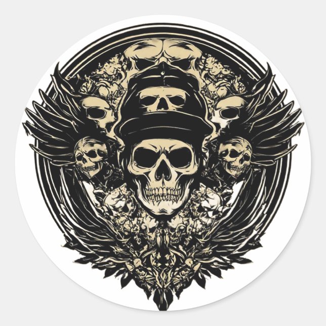 Intricate Skull Design Classic Round Sticker (Front)