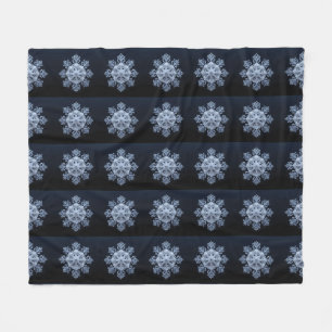 Intricate Snowflake Design on Dark Blue Background Fleece Blanket