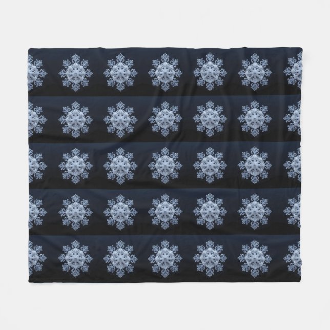 Intricate Snowflake Design on Dark Blue Background Fleece Blanket (Front (Horizontal))