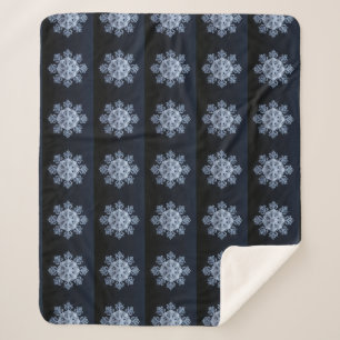 Intricate Snowflake Design on Dark Blue Background Sherpa Blanket