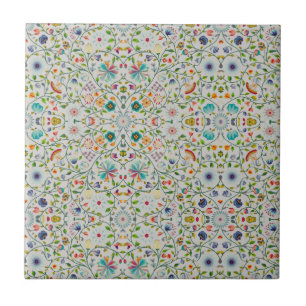 intricate Soft floral Botanical Colourful Ceramic Tile