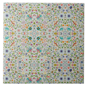 intricate Soft floral Botanical Colourful Ceramic Tile