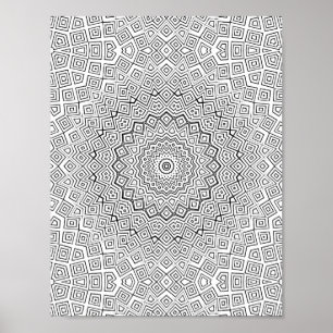 Intricate Square Spiral Kaleidoscope Mandala Art Poster